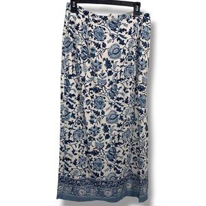 Vintage 8 Intriguing Thread Blue Ivory Skirt Linen Blend Floral Boho Cottage